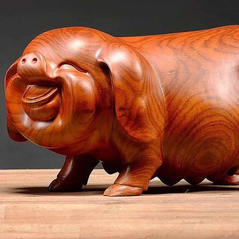 MOYU Feng Shui Wooden Crafts Carving Animal Pig Figurines Home Accessories Office Desktop Ornament Lucky Gift