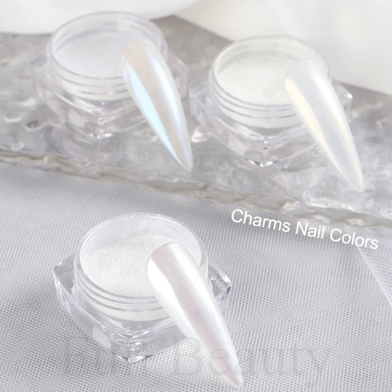 Mirror Nail Powder Pigment Pearl White Rubbing on Nail Art Glitter Dust Chrome Aurora Blue Manicure Holographic Decorations TRZY