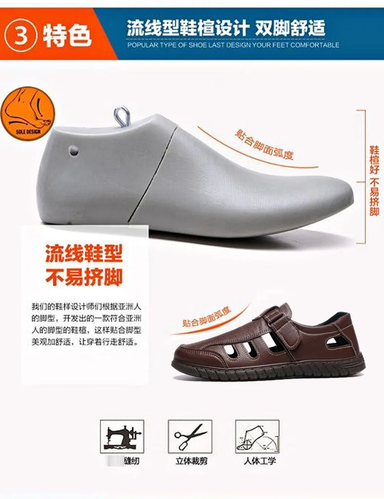 Brand New Fashion Genuine Leather Hollow Out Men Sandals Summer Casual Shoes Breathable Outdoor Slip on Man Sandals Beach Shoes