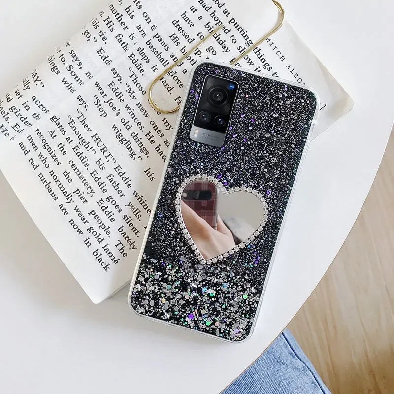 Heart Mirror Diamond Case For Realme C55 C35 C33 C30 10 9 Pro Plus 9i C31 8i 8 Pro 7i C11 C30S Glitter Transparent Starry Cover