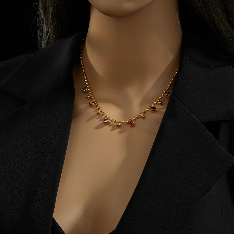 XIYANIKE 316L Stainless Steel Woman Necklace New Style Colorful Crystal Decoration Female Necklaces Bohemian Lady Jewelry Gifts