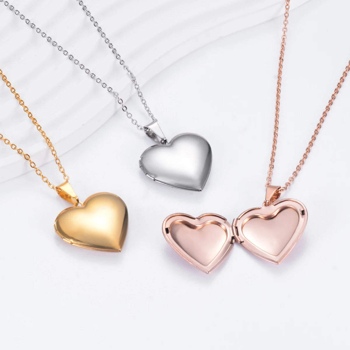 Love heart photo locket charm pendant necklace stainless steel blank memory diy openable jewelry for men women gifts