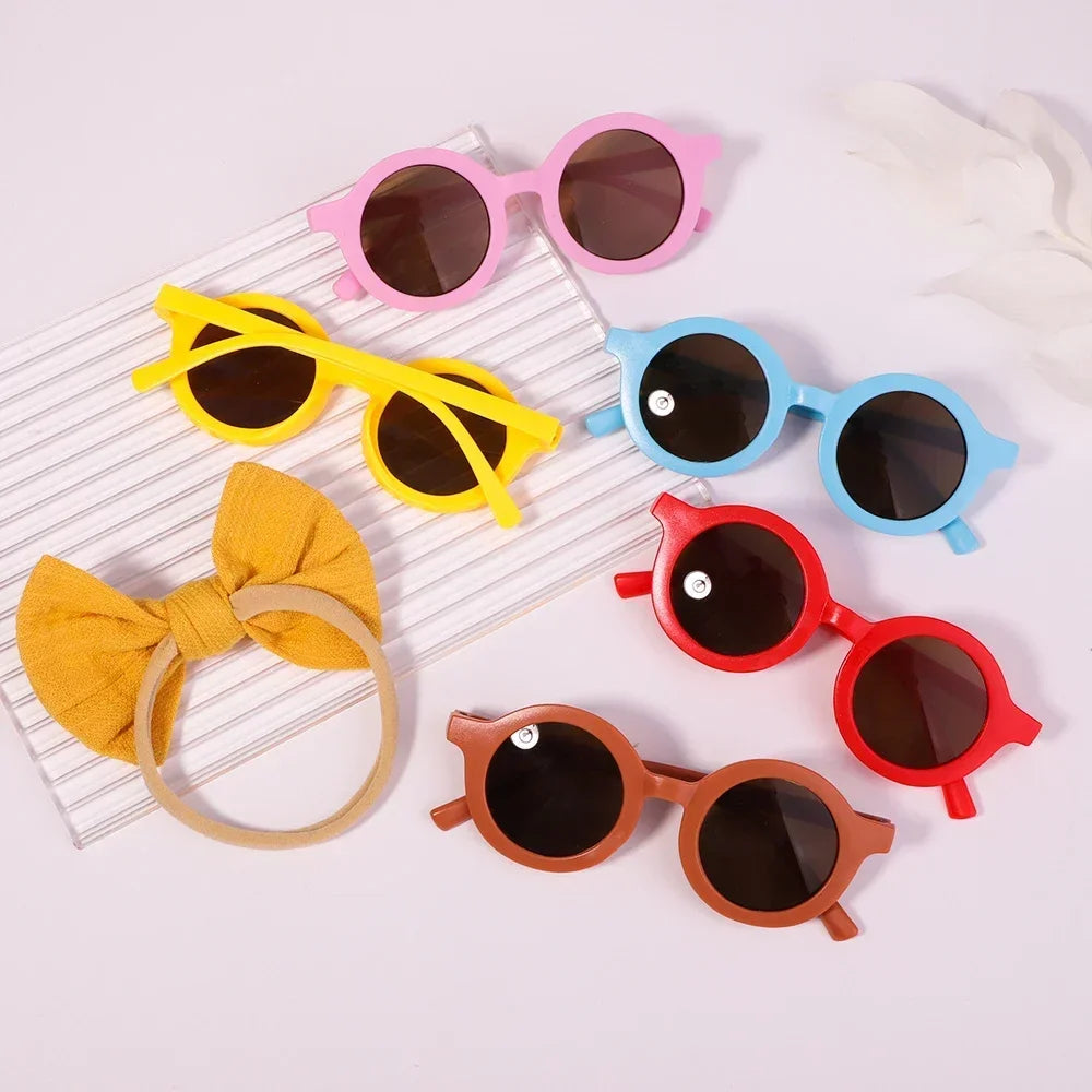 2Pcs/set Kids Summer Round Sunglasses Bows Headband Gift Sets Children Lovely Glasses Protection Hair Accessories for Girls
