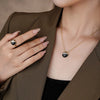 Design light luxury black onyx necklace 925 sterling silver geometric zircon earrings asymmetric open ring