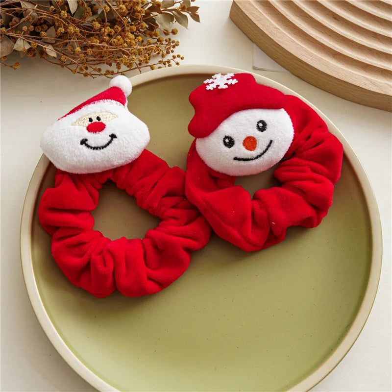 Girls Christmas Flannel Ponytail Holder Hair Ties Santa Claus Elk Velvet Hair Rope Creative Kids Scrunchies Hair Accessories