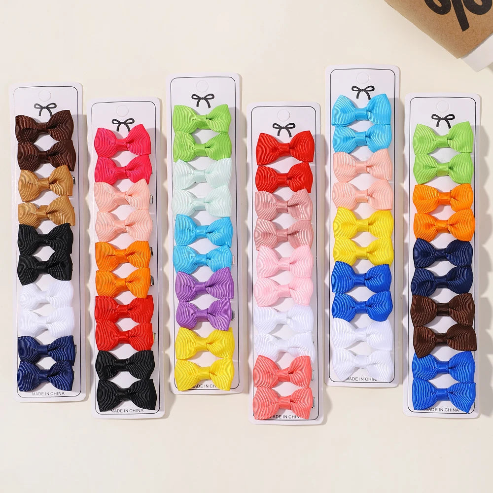6pcs/10Pcs Kids Solid Color Ribbon Bows Hair Clips for Baby Girls Handmade Bowknot Hairpin Barrettes New Year Hair Accessories
