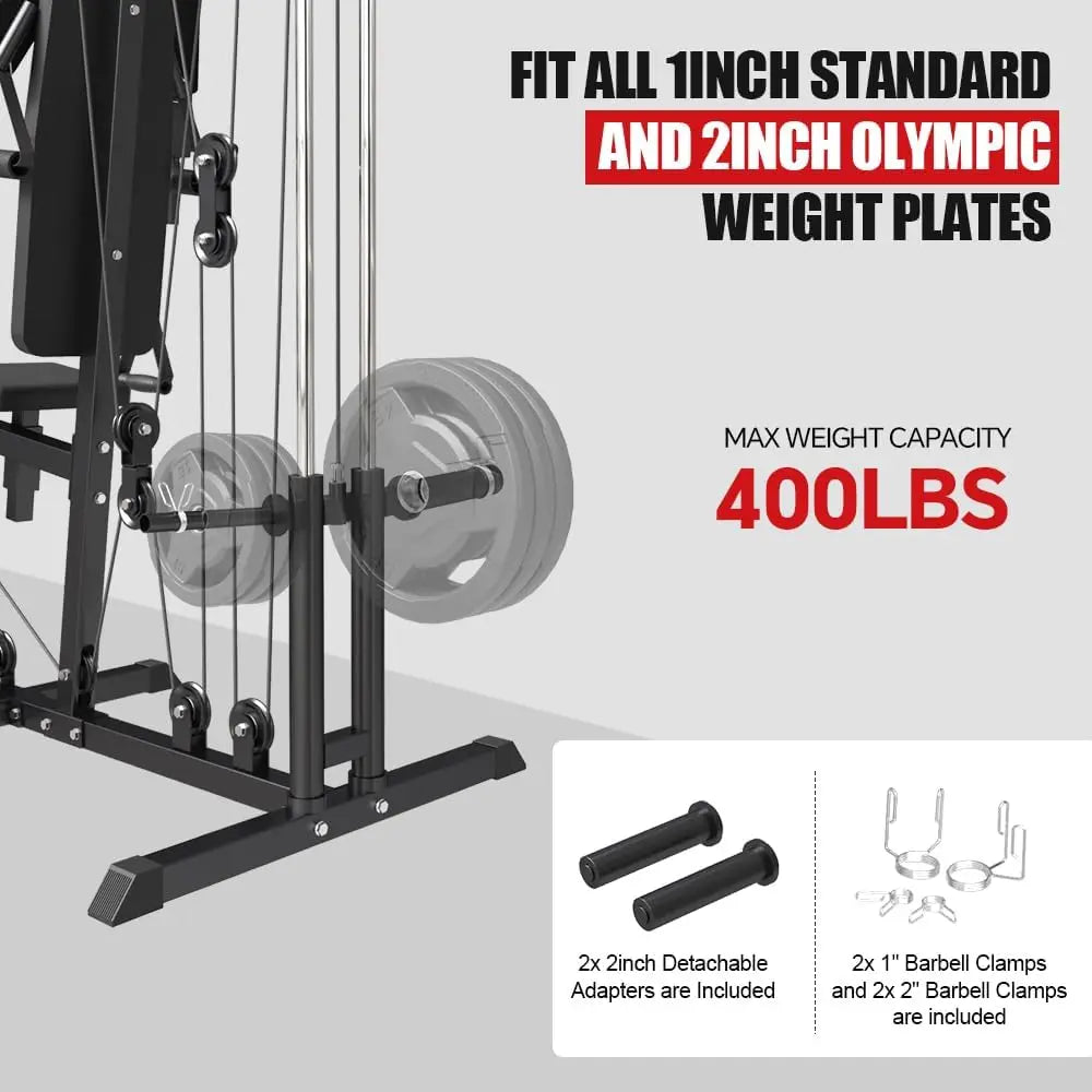 Home Gym Workout Station, Multifunctional Home Gym System with Leg Extension, Leg Press, Full Body Exercise Accessories