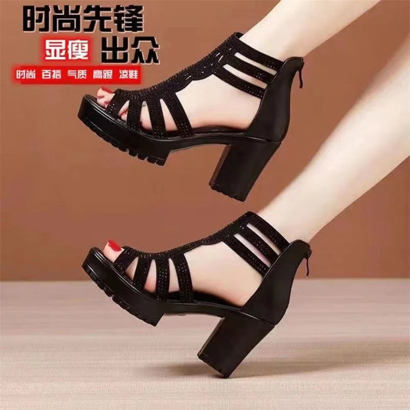 New Women's Sandals Wedges Summer Hollow Out Roman Sandals Ladies Elegant Low Heel Sandals for Women Fashion Mujer Footwear