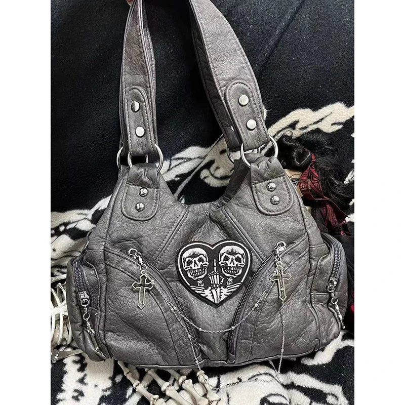 HAEX Y2K Women Shoulder Bags Fashion Trend Retro Soft PU Chains Ladies Tote Bags LA High Street Moto Style Messenger Bolso Mujer