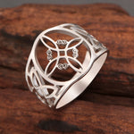 Load image into Gallery viewer, LIKGREAT Witch Knot Ring for Women Men Hollow Stainless Steel Finger Rings Celtic Vintage Amulet Protection Couple Jewelry Gifts
