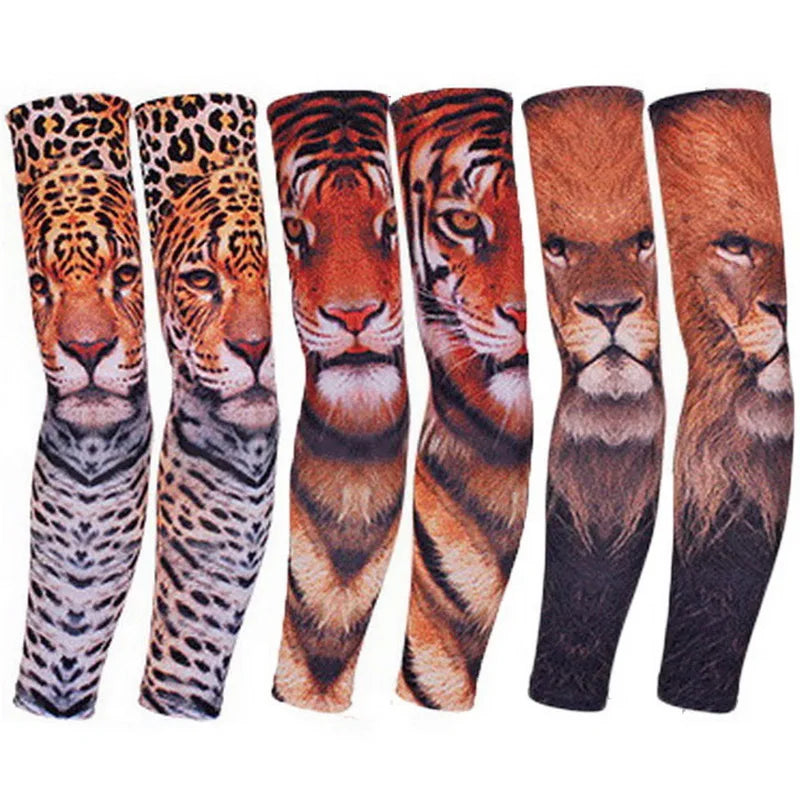 1 Pair Animal Printed Tattoo Sleeves For Men Women Cycling Arm Sleeves Sun UV Protection Game Cuff Cooling Hand Cover Arm Warmer