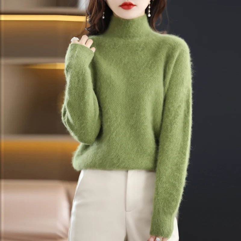 Autumn and Winter 2022 New 100% Mink Cashmere Women's Sweater Knitted Long Sleeve Pullover High Neck Soft Fashion Top