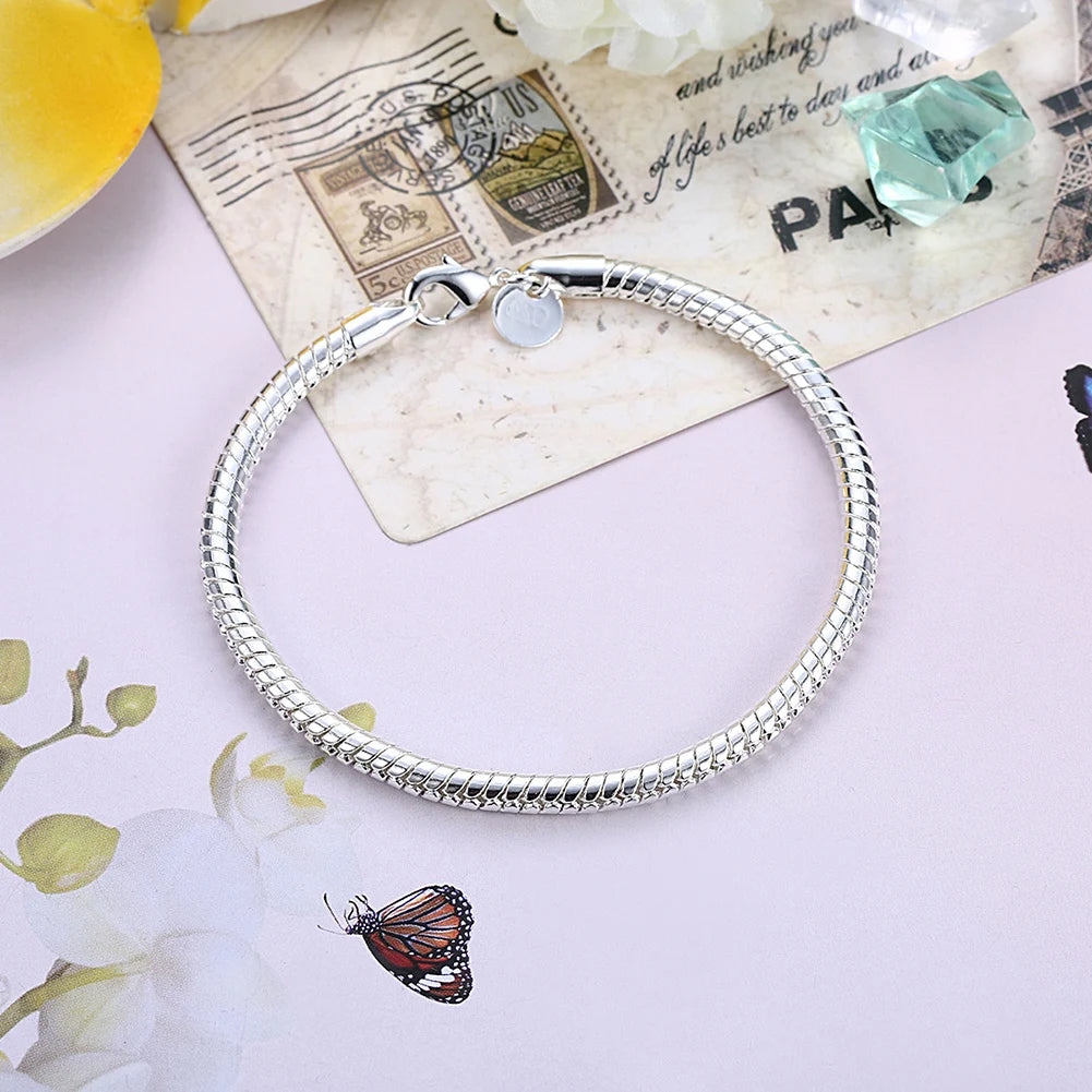 Hot new 925 Sterling Silver Bracelets for women men 4MM snake bone chain Wedding party Gifts high quality Fashion Jewelry