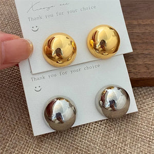 Vintage Style Classic Punk Fashion Geometric Half Metal Big Ball Round Stud Earrings for Women Girls Party Jewelry Accessories