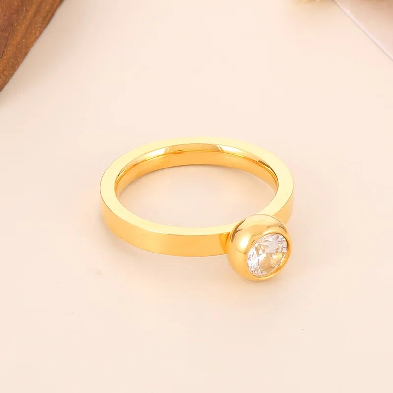 Fashion Women Silver Color Gold Circle Titanium Steel Circle Ring Jewelry Customized For Friend Gift