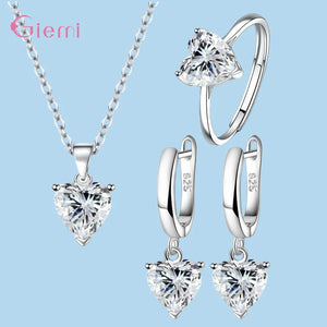 Hot Sale 925 Sterling Silver 2023 New Arrival Heart Shape Colorful Smart Necklace Earrings Ring Jewelry Sets For Women Girls