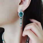Load image into Gallery viewer, HOYON Women's Necklace s925 Silver Luxury Diamond Crystal Jadeite Premium Wedding Party Jewelry Gift Long Earring Necklace Set
