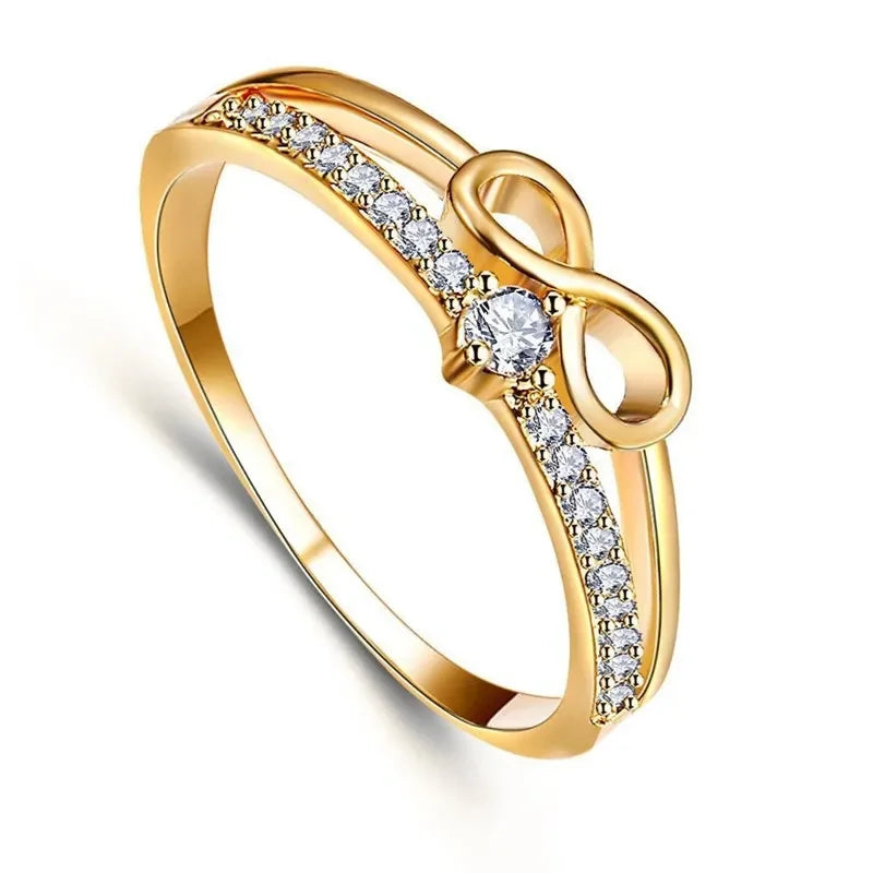 Fashion Gold Silver Color Ring for Women White Crystal Cubic Zirconia Infinity Love Ring Engagement Wedding Party Female Jewelry
