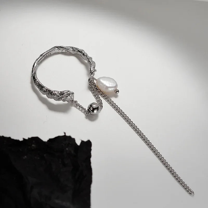 Ables Chic Solid 925 Silver Uneven Band Baroque Long Tassel Chain Original Party Woman Rings R1177