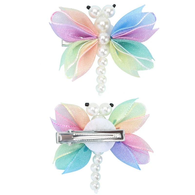 2Pcs Cute Pearl Butterfly Hair Clips For Girls Sweet Kids Hairpins Barrette Summer Headwear Hair Accessories Hair Ornament Clip