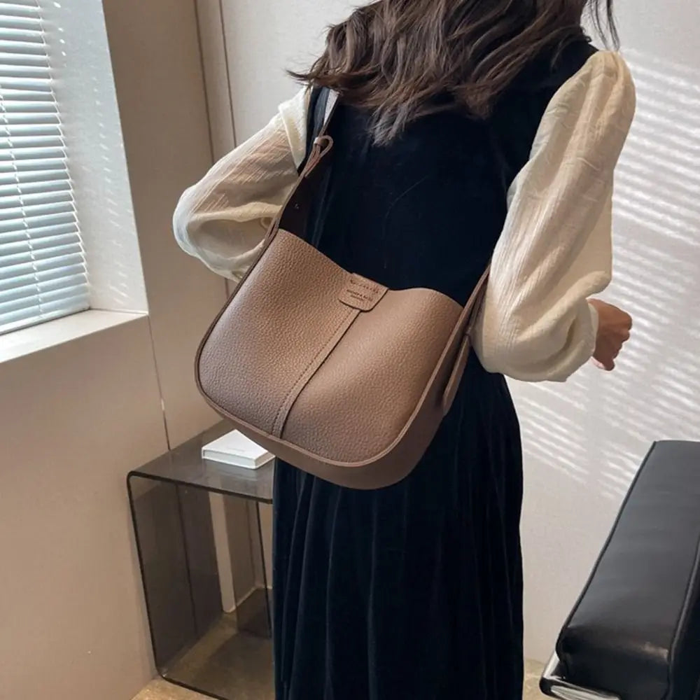 Fashion Women'S Bag Solid Color Pu Shoulder Bolsa Buckle Bucket Bag Korean High Capacity Tote Bag Inner Pouch Crossbody Bags