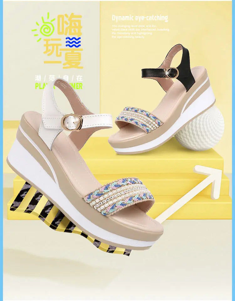 Ladies Shoes Wedges Heel Footwear Wedge with Platform Waterproof Summer 2024 Rhinestones Sandals for Women Outdoor Pumps Diamond