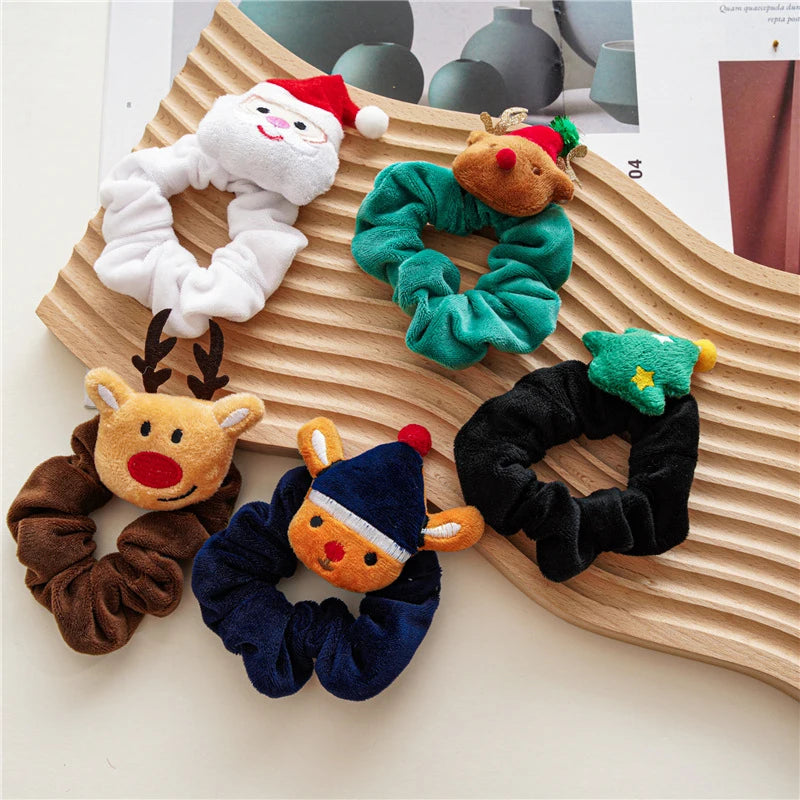 Girls Christmas Flannel Ponytail Holder Hair Ties Santa Claus Elk Velvet Hair Rope Creative Kids Scrunchies Hair Accessories