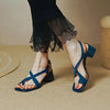 Sandals Women Summer Shoes Woman 2023 Flip Flops Chunky Blue Heels Medium Heel Dress Slides Roman Elegant Sexy Fashion Footwear