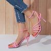 Women's Shoes Roman Style Square Toe Thin High Heel Sandals Pink Hollow Buckle Strap Sandales Femmes Casual Summer Footwear 2024