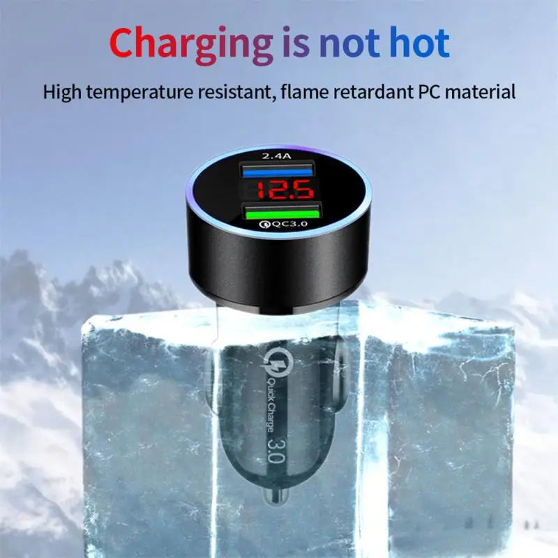 Dual USB QC3.0 Car Charger LED Voltmeter Portable Adapter Durable Universal Cigarette Lighter For Mobile Phones Auto Accessories