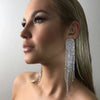 Luxurious Crystal Tassel Drop Earring For Women, Silver Color Rhinestone Earrings, Fashion Party Jewelry Trendy Accessories