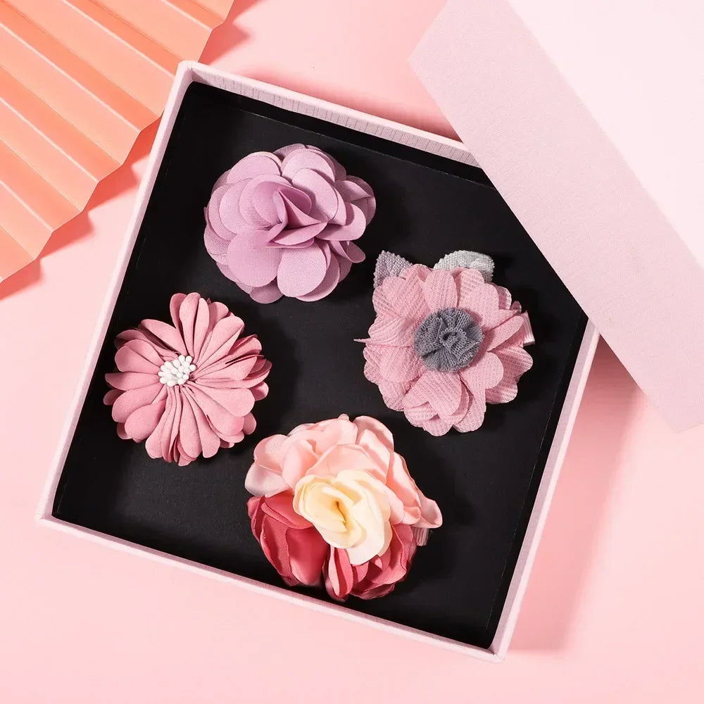 5/3Pcs Children Handmade Chiffon Petals Poppy Flower Hair Clips Rolled Rose Fabric Hair Flowers for Kids Girls Hair Accessories