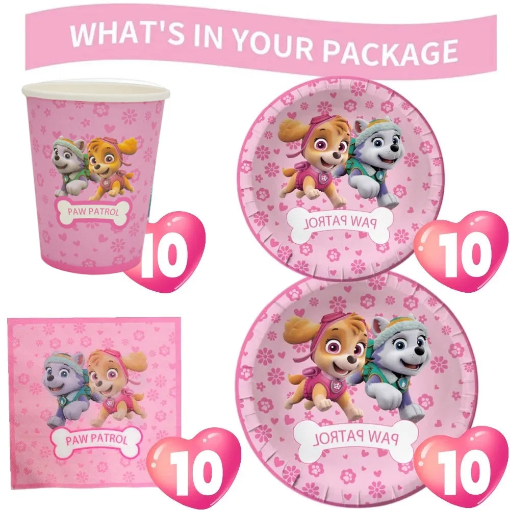 Paw Patrol Pink Skye Birthday Decoration Paper Disposable Tableware Set For Baby Kids Girls Birthday Party Decoration Supplies