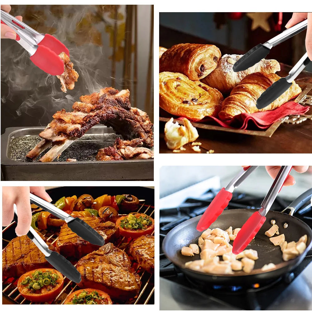 Food Tong Stainless Steel Kitchen Tongs Silicone Nylon Non-Slip Cooking Clip Clamp BBQ Salad Tools Grill Kitchen Accessories