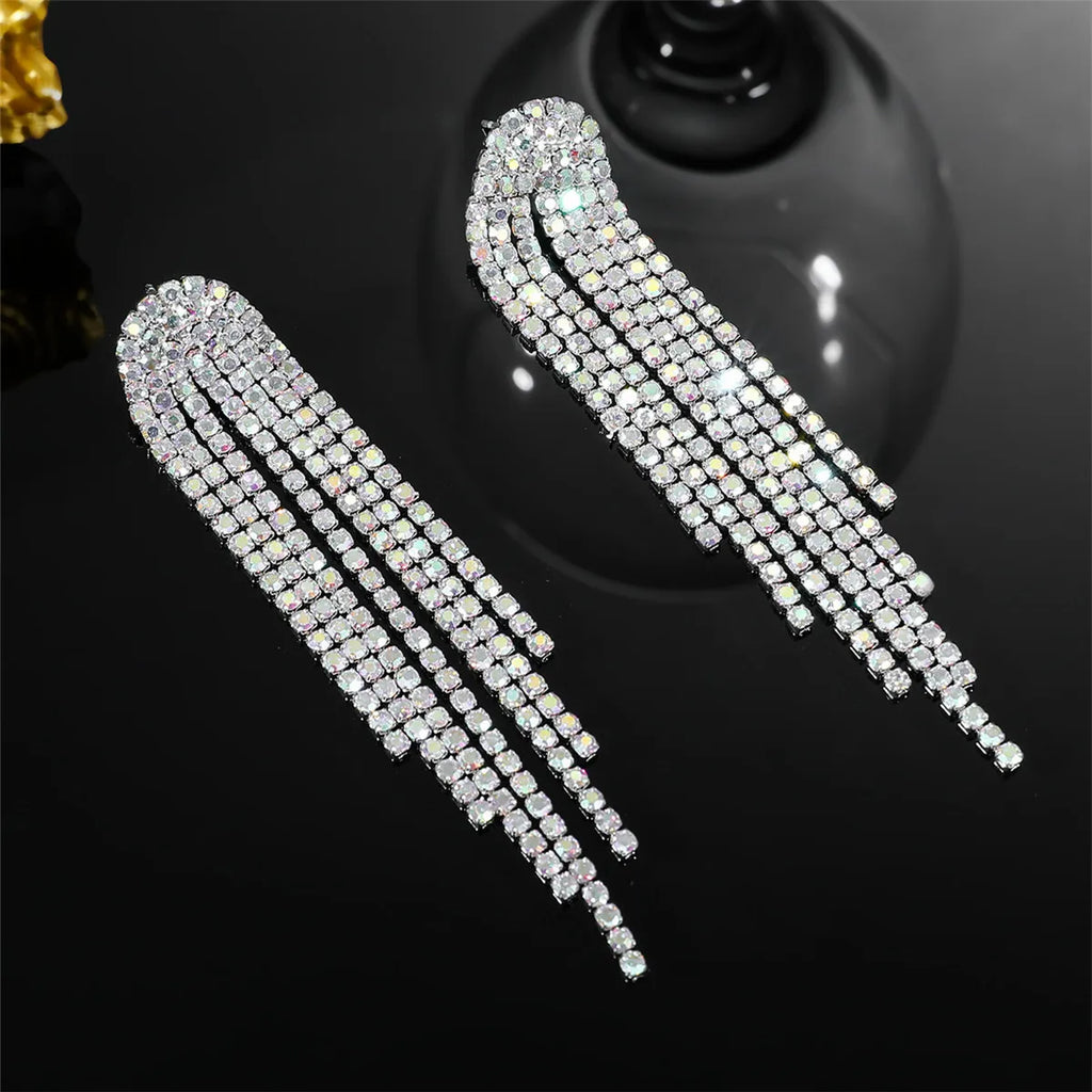 FYUAN Long Tassel Rhinestone Drop Earrings for Women AB Colourful Gold Silver Color Crystal Dangle Earring Party Wedding Jewelry