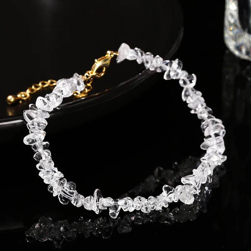 Change Better Natural Rock Quartz Gravel Chain Bracelet Women Clear White Crystal Reiki Healing Adjustable Yoga Jewelry Gifts