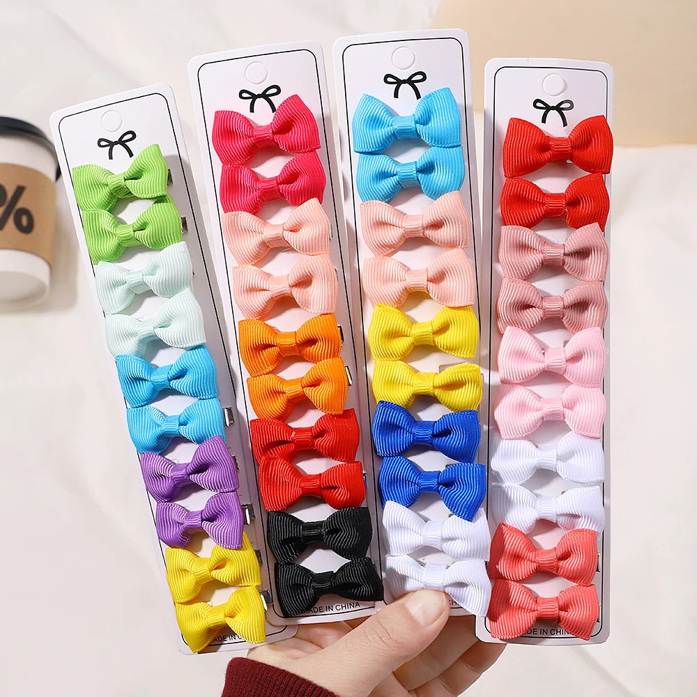 6pcs/10Pcs Kids Solid Color Ribbon Bows Hair Clips for Baby Girls Handmade Bowknot Hairpin Barrettes New Year Hair Accessories