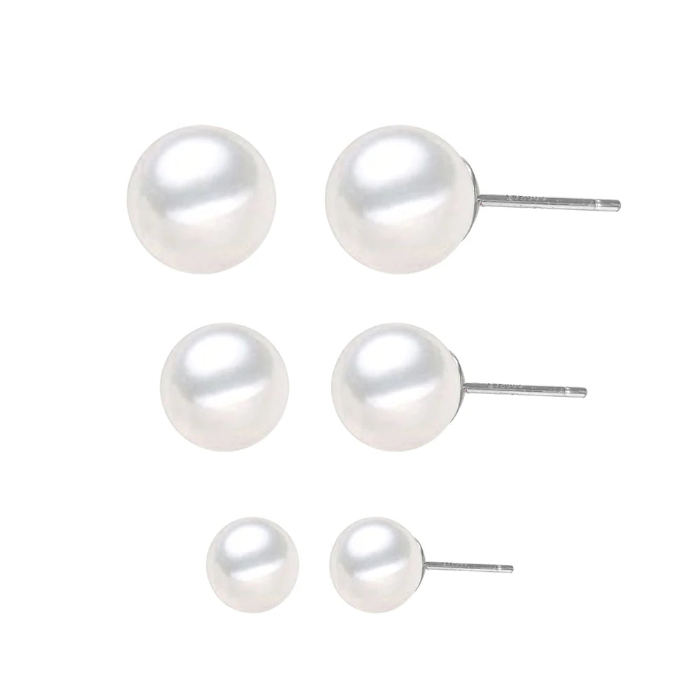 Korean Style Stud Earrings for Women Simulation Pearl Stainless Steel Hypoallergenic Jewelry Silver Color Earring Wholesale