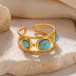 Load image into Gallery viewer, Stainless Steel Rings For Women Natural Stone Open Ring Aesthetic Gold Color Hollow Jewelry Birthday Punk Gift New  Accesorios
