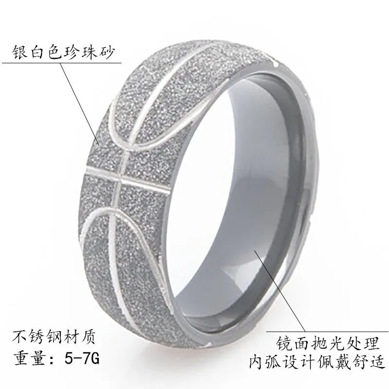 1 Piece Men Vintage Fashion Stainless Steel Basketball Sports Ring Frosted Finger Rings For Women Jewelry