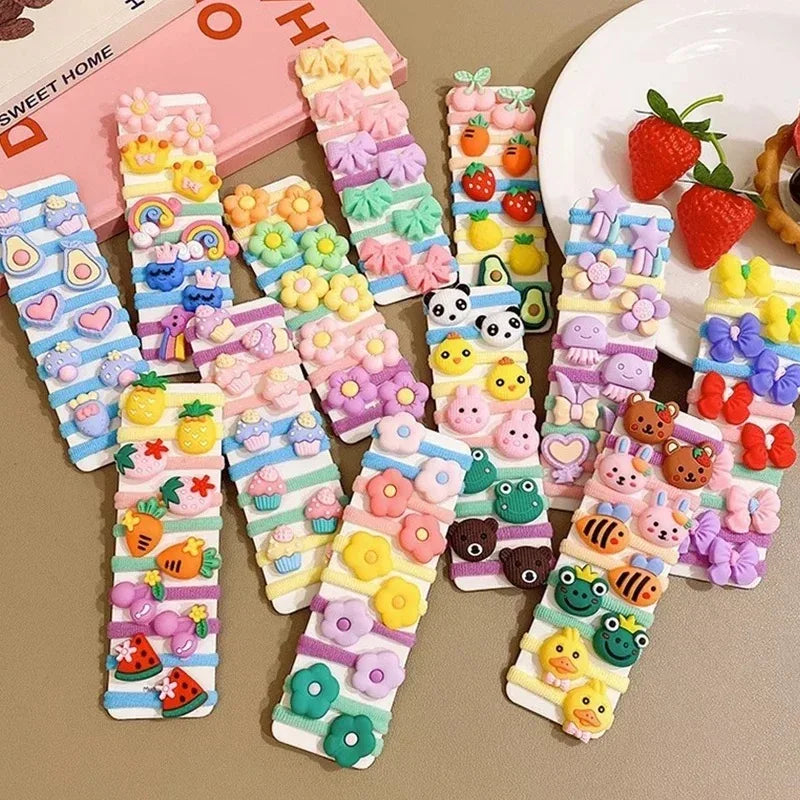 10Pcs/Set Cute Cartoon Children's Hair Ropes Princess Little Girl Hair Bands Sweet Cute Kids Hair Ties Headdress Accessories