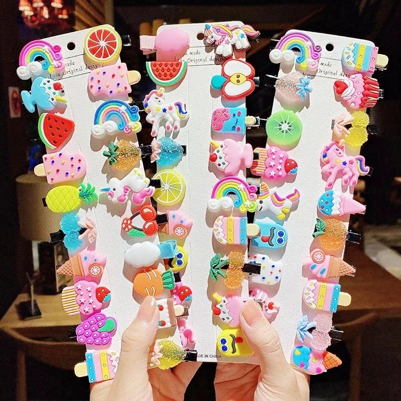 10PCS/Set New Girls Cute Cartoon Ice Cream Unicorn Hair Clips Kids Lovely Hairpins Headband Barrettes Fashion Hair Accessories