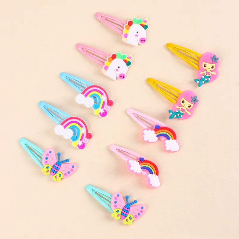 10PCS Cute Unicorn hairpins For Baby Girls Sweet Butterfly Hair Clips mermaid rainbow Hair Clips Barrettes Kids Hair Accessories