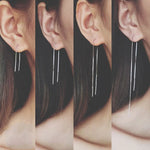 Load image into Gallery viewer, Dainty Female 925 Silver Needle Line Drop Earrings Cute Dangle Earrings for Women Trendy Bridal Simple Wedding Earring
