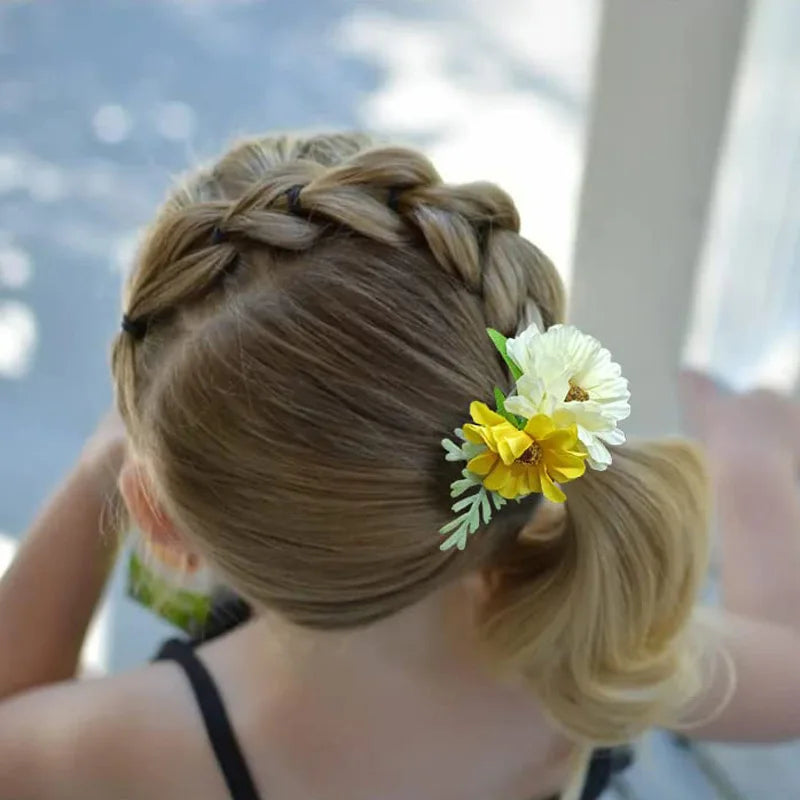 Elastic Flower Hair Bands for Girls Ponytail Holders Kids Floral Hair Tie Baby Pearls Hairband Headwear Rubber Hair Accessories