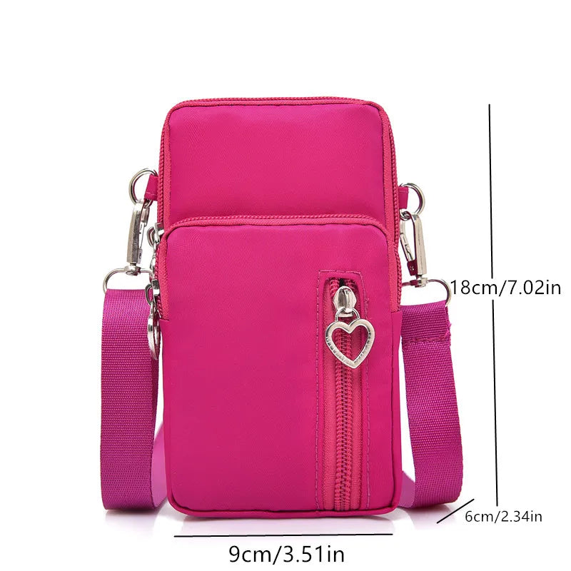 Waterproof Mobile Phone Bag Women's Mini Oxford Crossbody Bag Daily Multi-layer Zipper Purse Casual Outdoor Travel Nylon Bag