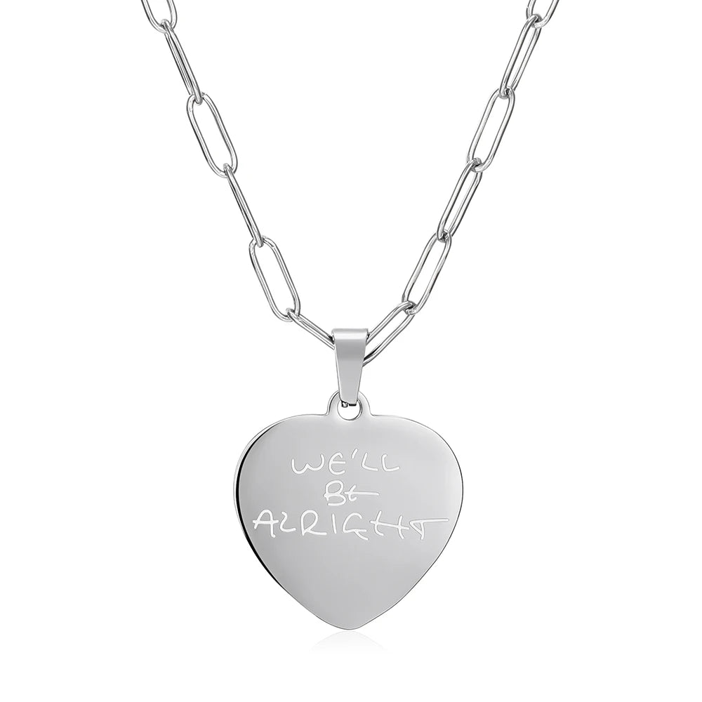 "We'll Be Alright" Necklace Stainless Steel Harry Heart Styles Pendant Jewelry Quality Gifts for Women Girls Fans