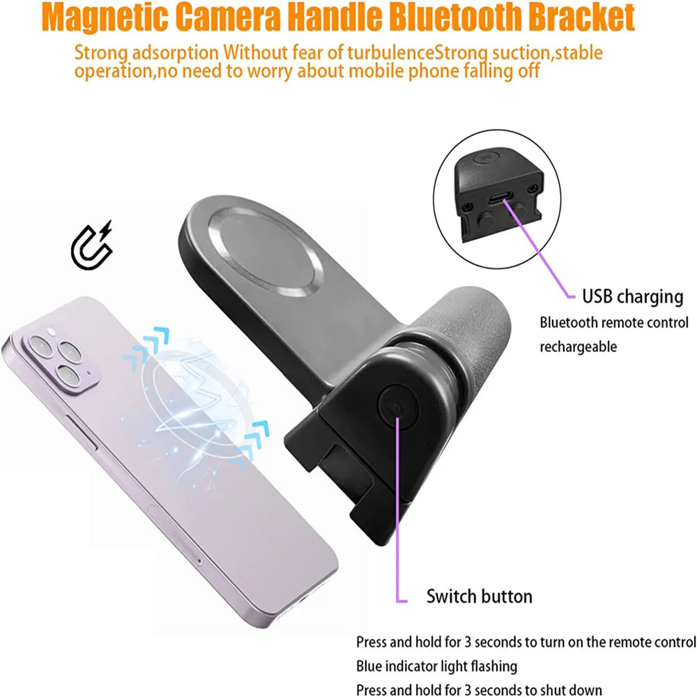 Magnetic CapGrip Magsafe Phone Grip Camera Phone Holder Handheld Selfie Booster w Bluetooth Remote 1/4 Screw for iPhone Android