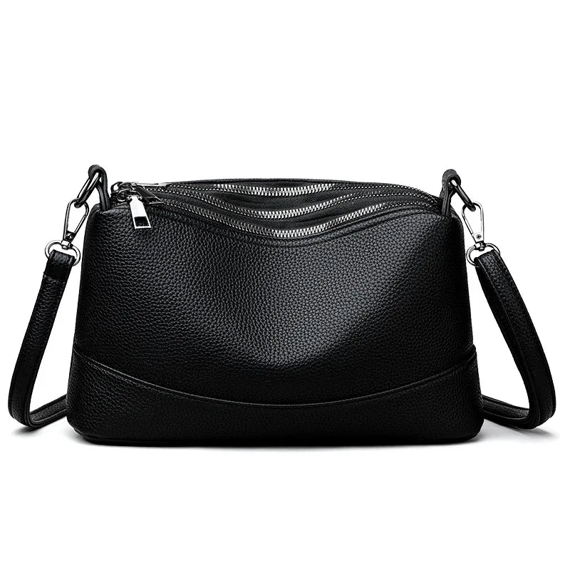 2024 Large Capacity Women's Handbags 3-Layer Zipper Solid Color PU Leather Lady's Shoulder Bags Female Cross Body Handbag