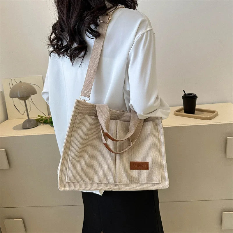 Women's Corduroy Tote Bag Large Capcity Handbags for Women Commuting Women's Bag Messenger Shoulder Bag Female Handbag